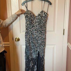 JOVANI Gray bedazzled Prom dress